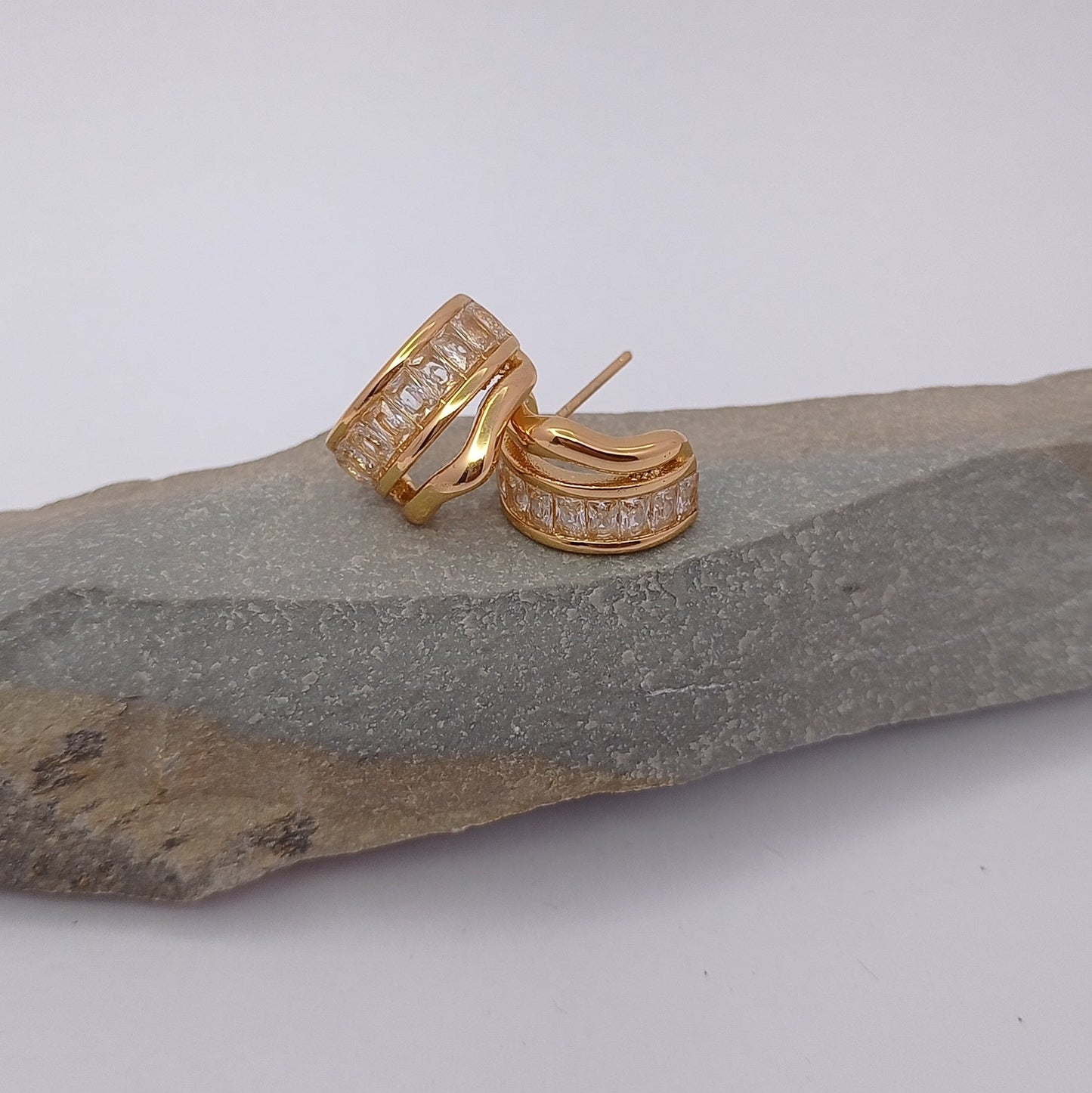 White Rectangle Diamond Hoop Earring