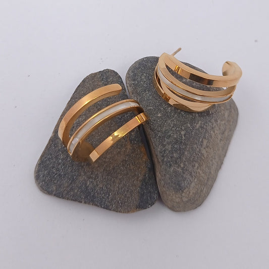 White Enamel 3 Layer Hoop Earring