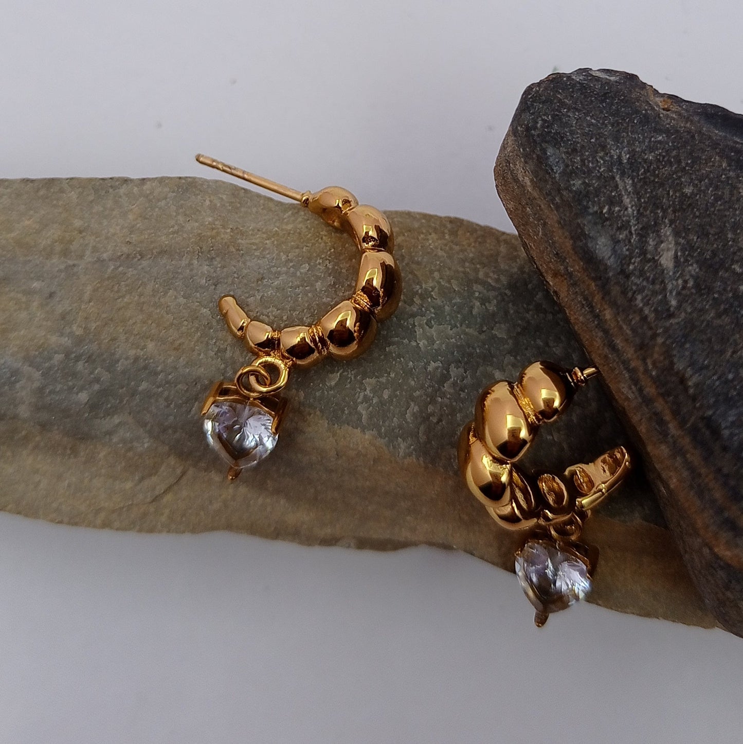 Bubbly Hoop with Heart Drop Earring