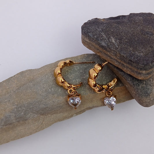 Bubbly Hoop with Heart Drop Earring