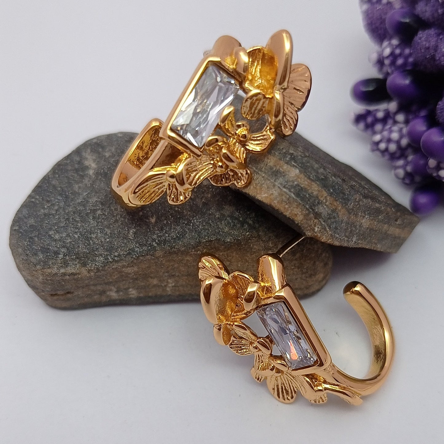 Flowers and Butterfly with Diamond Earring