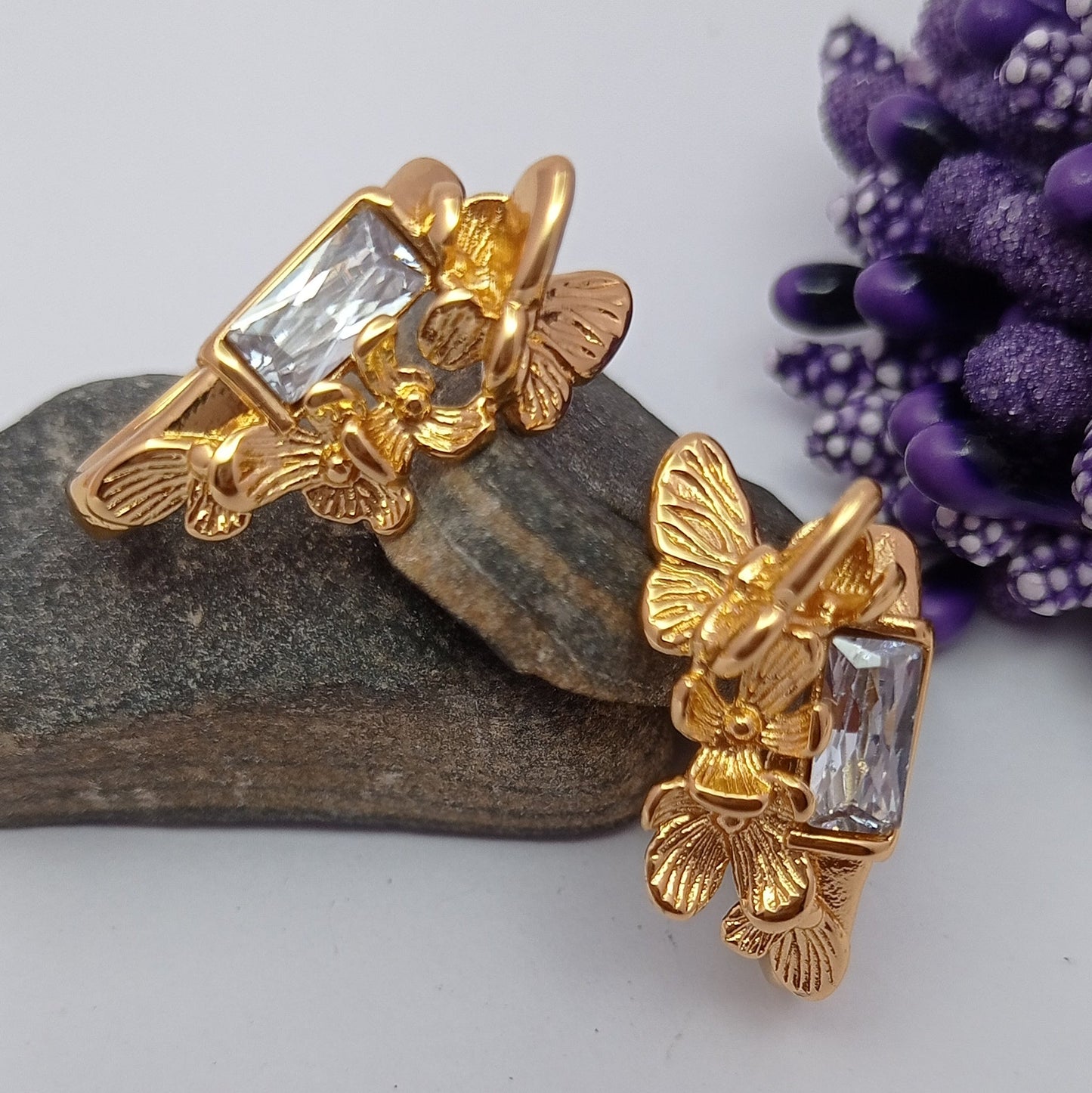 Flowers and Butterfly with Diamond Earring