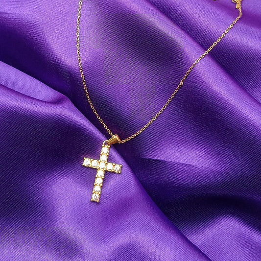 Jesus Cross White Stone Pendant Chain