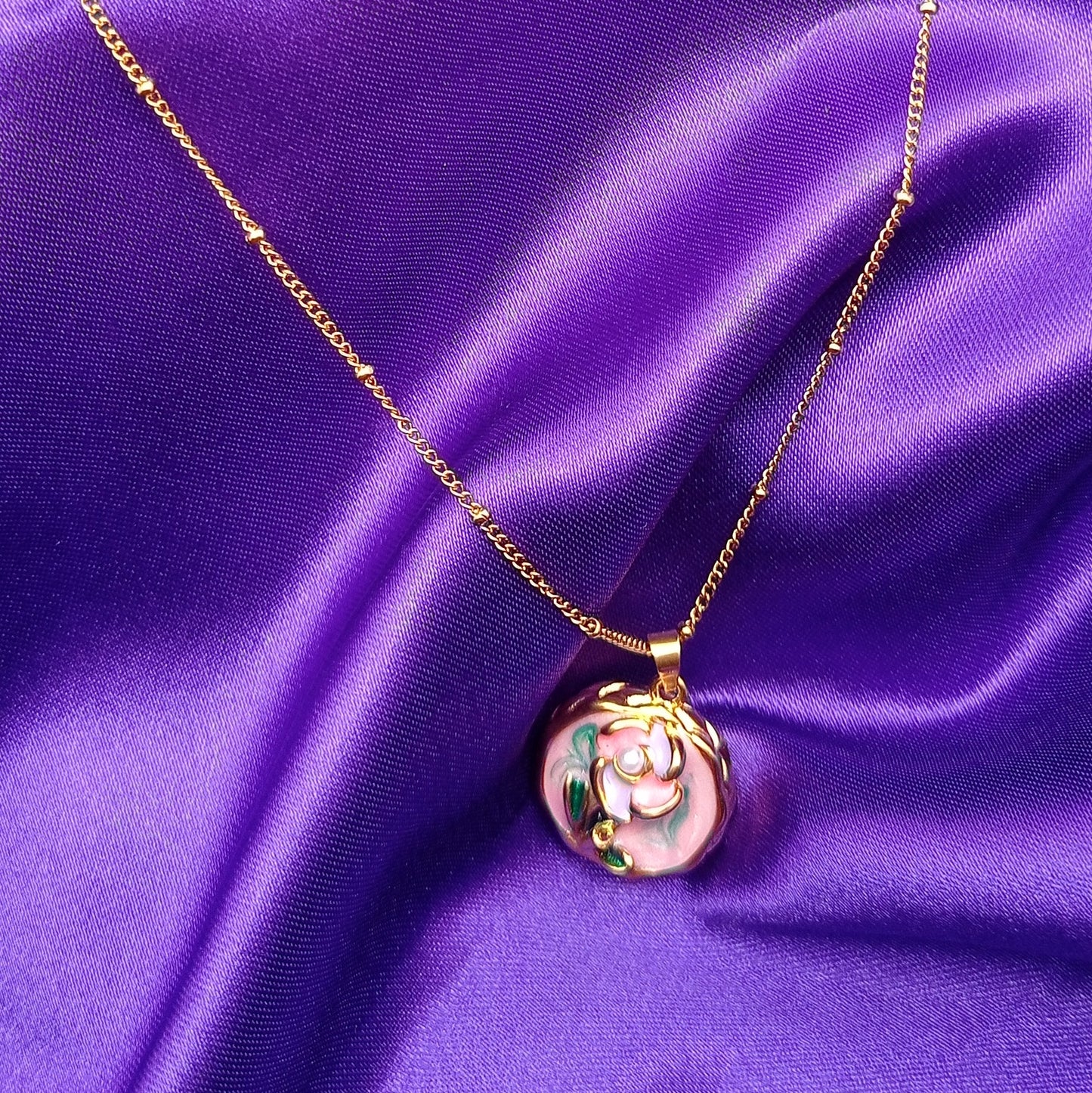 Enamel Pink Flower Circle Chain