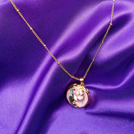 Enamel Pink Flower Circle Chain