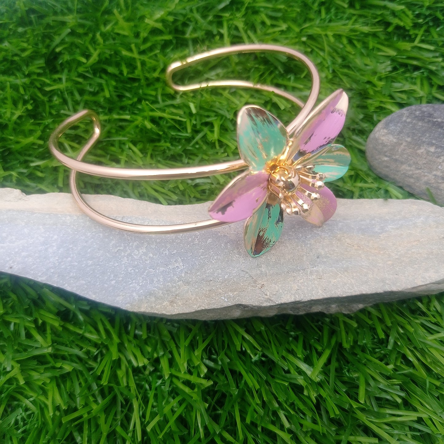Island Flower Bangle – Island Flower Gold-Plated Open Cuff Bangle