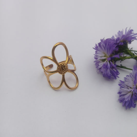 Floral Adjustable Ring – Floral Design Adjustable Ring in Gold Plating