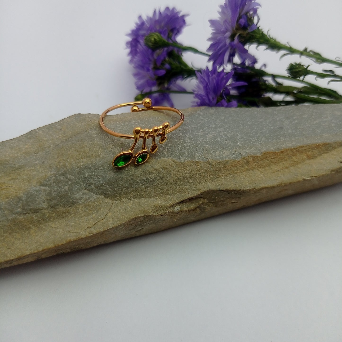 Green Music Ring – Green Stone Music Note Adjustable Ring
