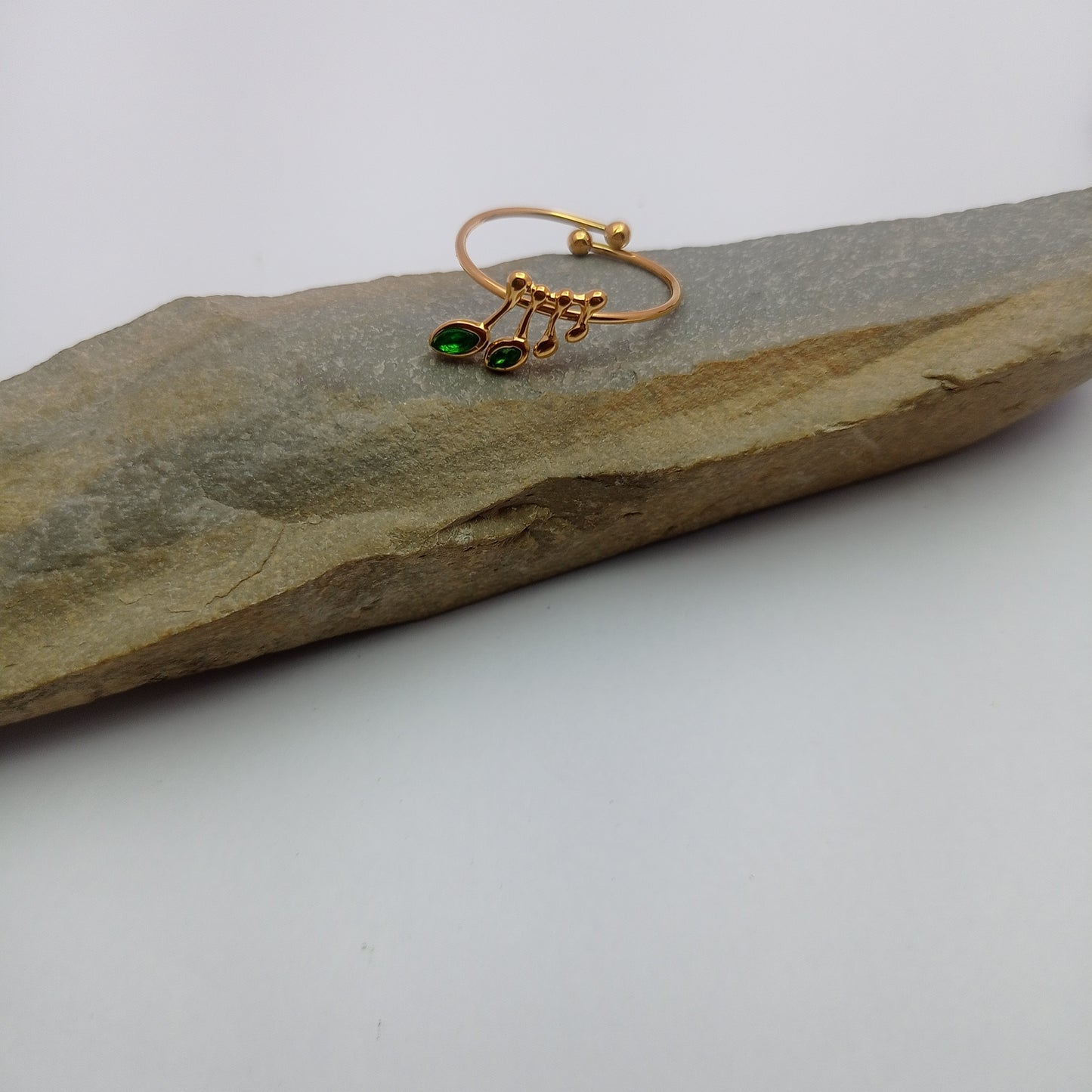 Green Music Ring – Green Stone Music Note Adjustable Ring