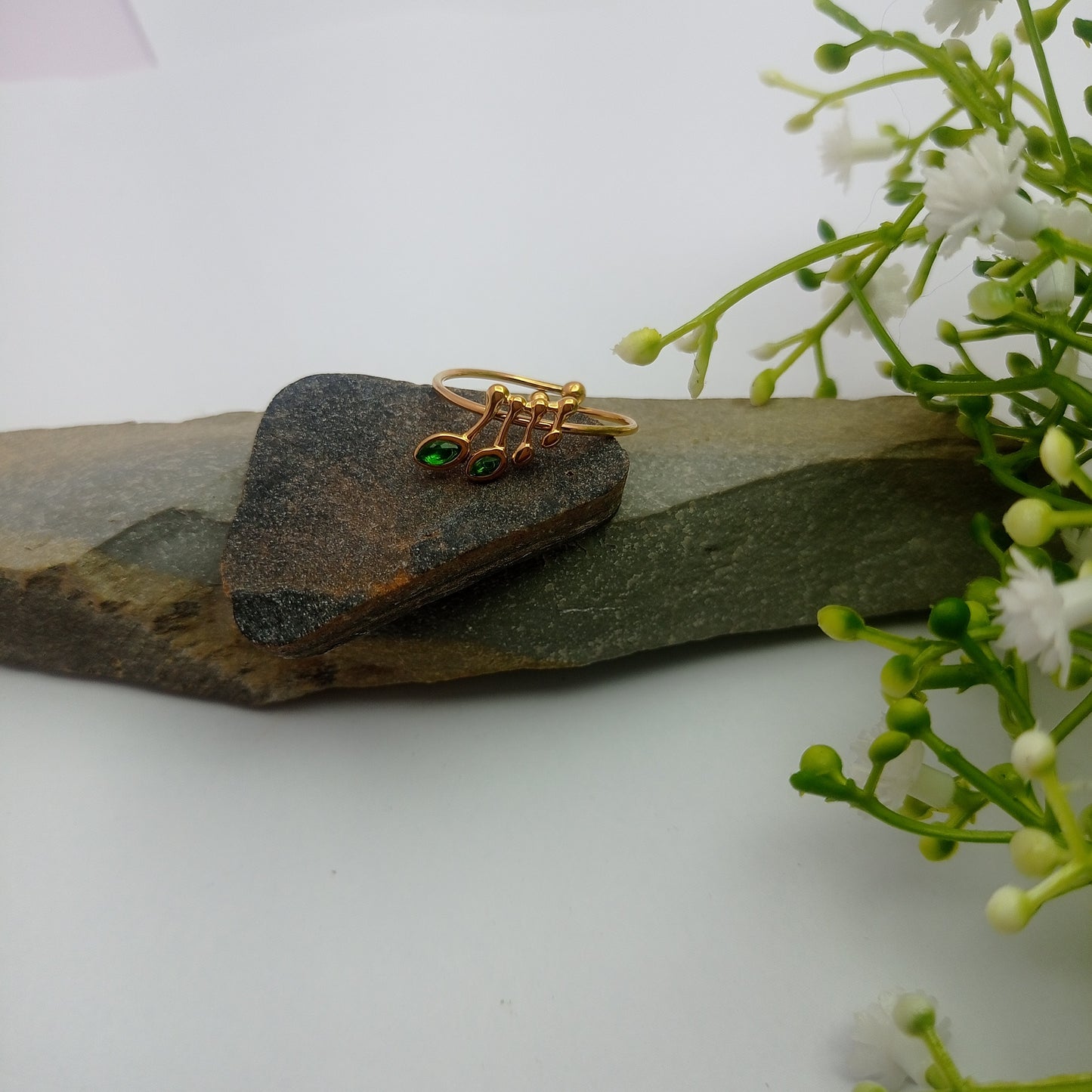 Green Music Ring – Green Stone Music Note Adjustable Ring