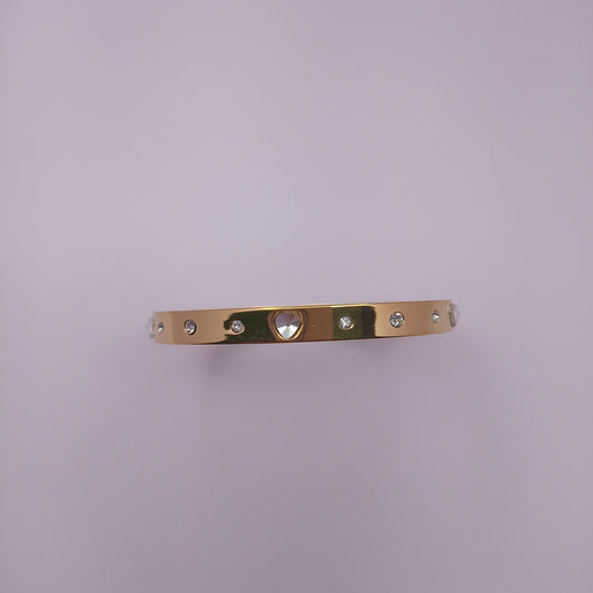 Heart Stone Bangle – Dainty Gold-Plated Heart & Stone Bangle Bracelet