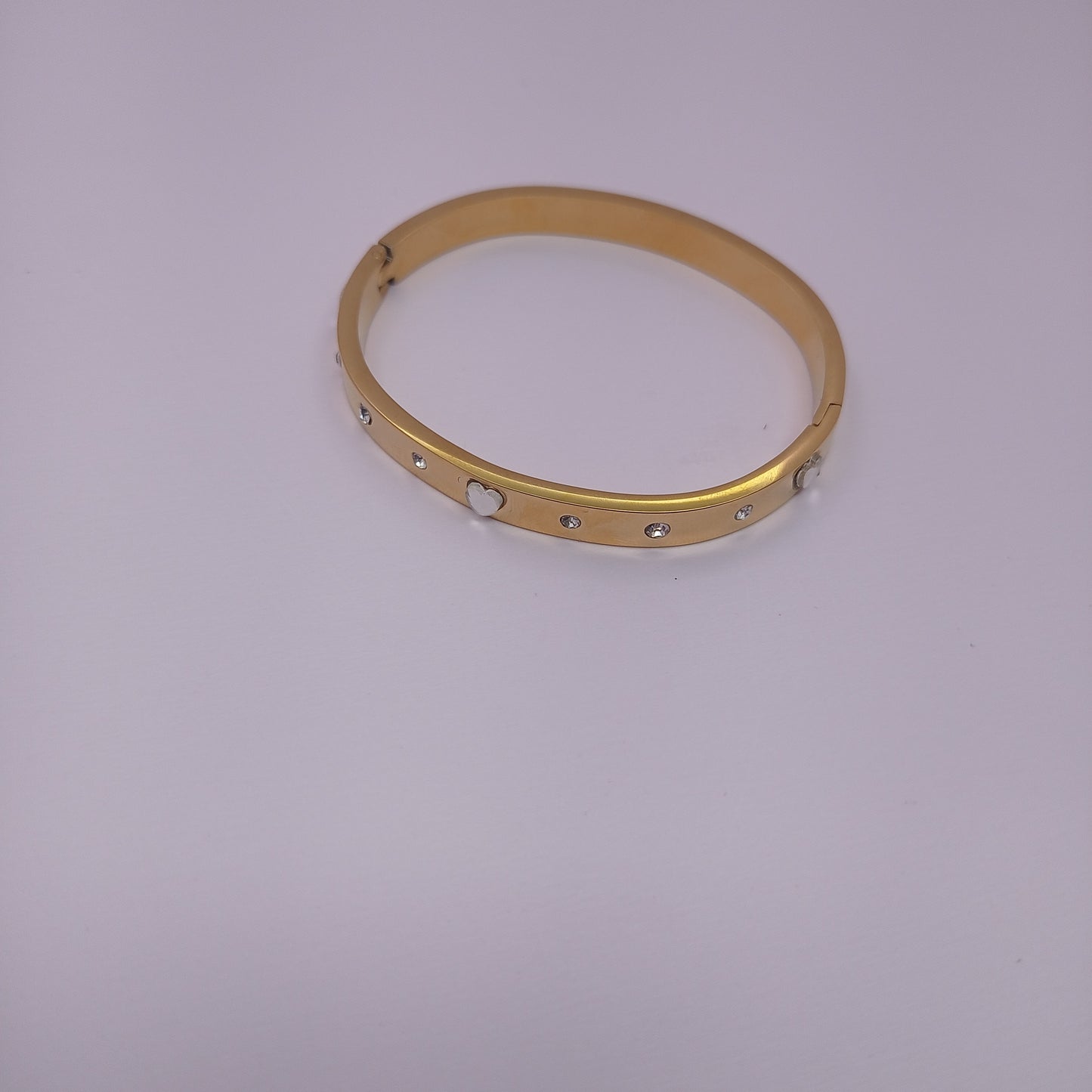 Heart Stone Bangle – Dainty Gold-Plated Heart & Stone Bangle Bracelet