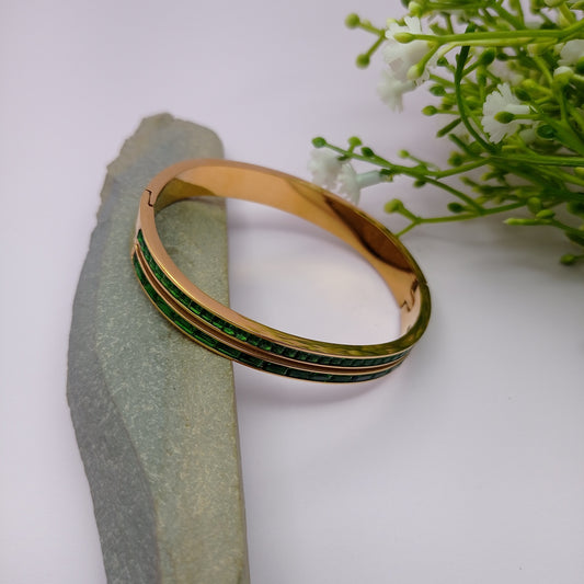 Green Square Bangle – Green Square Stone Gold-Plated Bangle