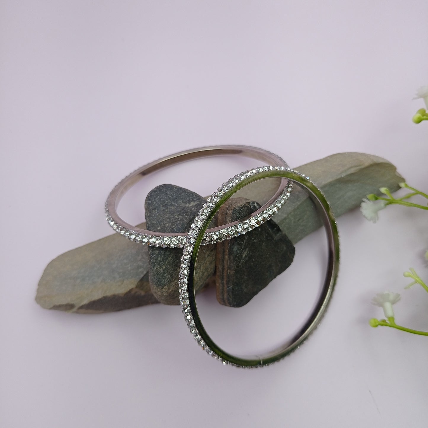 Silver Stone Bangle – Traditional Silver-Plated Stone Bangle Bracelet