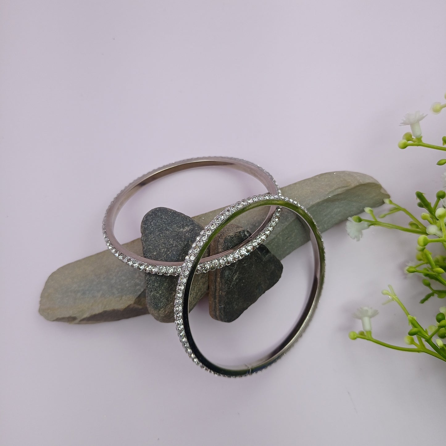 Silver Stone Bangle – Traditional Silver-Plated Stone Bangle Bracelet