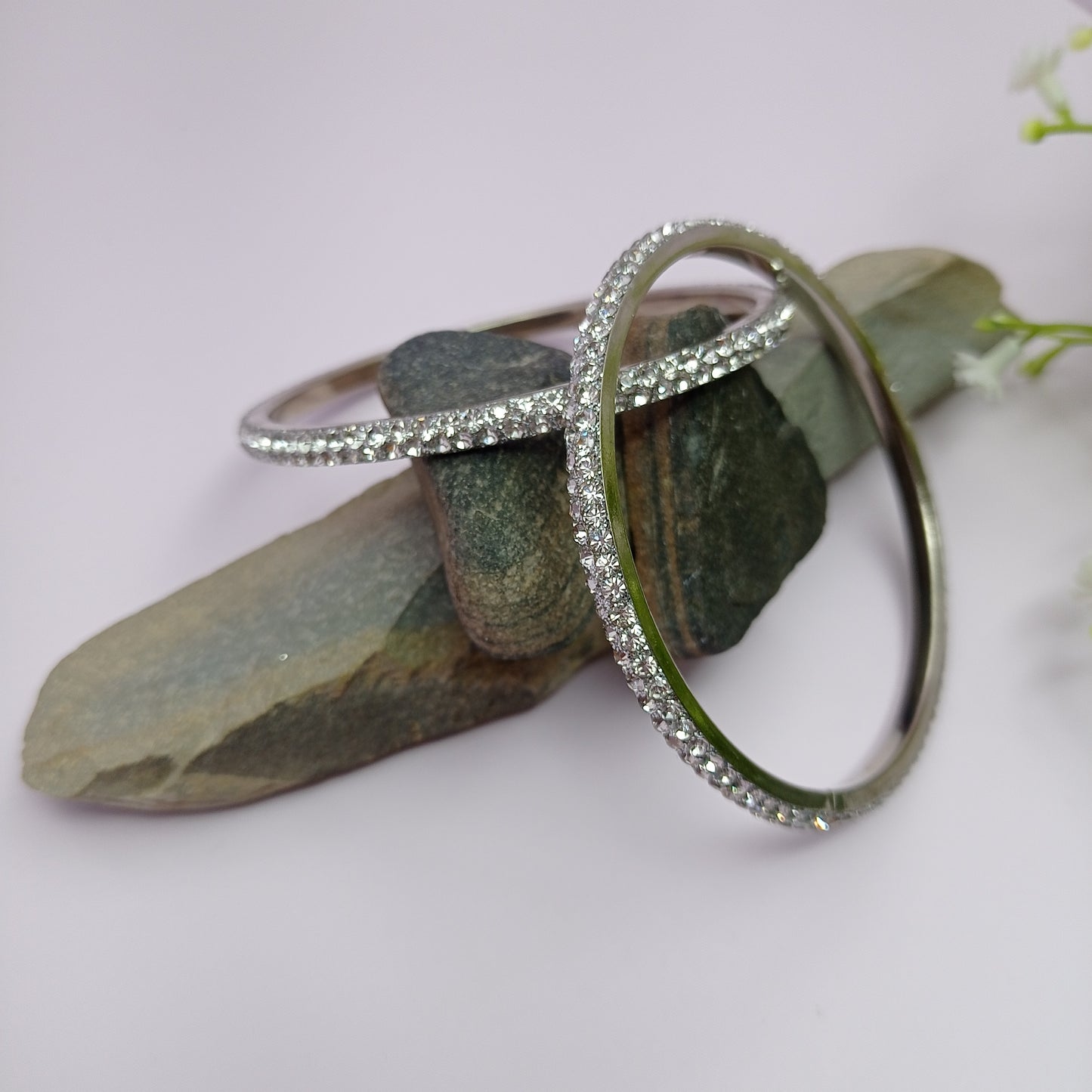 Silver Stone Bangle – Traditional Silver-Plated Stone Bangle Bracelet