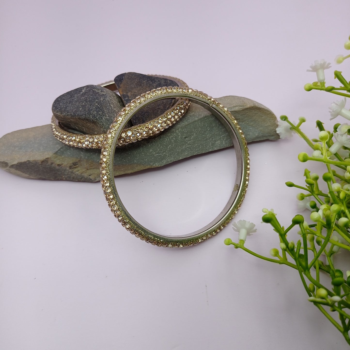 Gold Stone Bangle – Traditional Gold-Plated Stone Bangle for Women