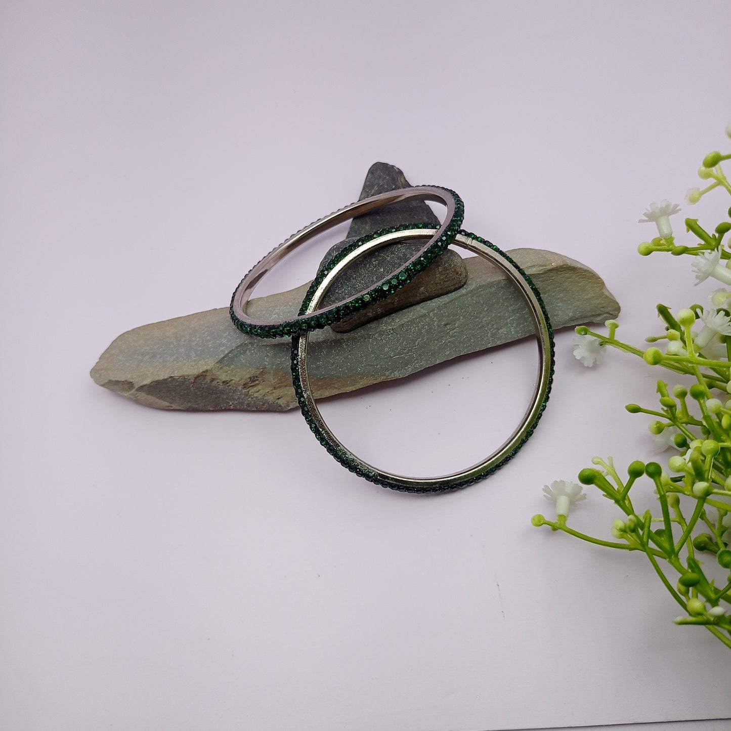 Green Stone Bangle – Traditional Green Stone Gold-Plated Bangle