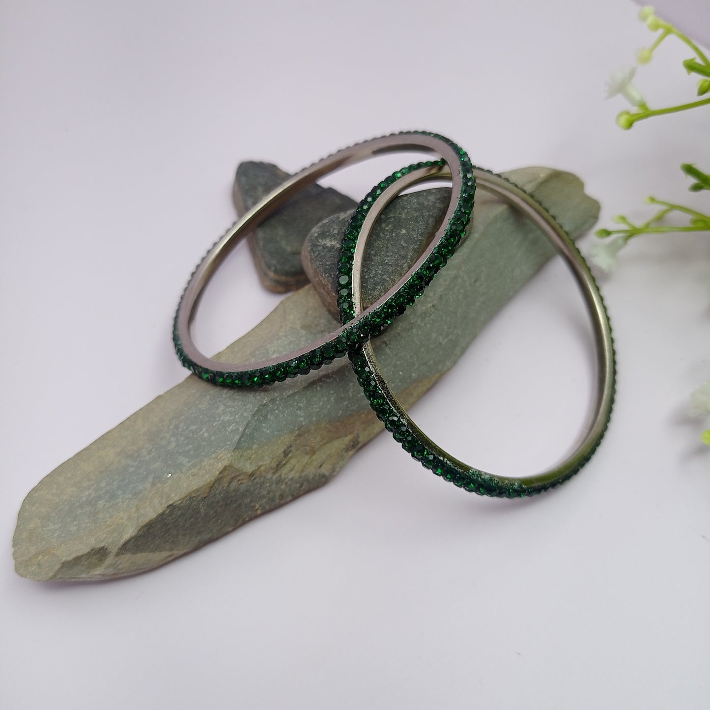 Green Stone Bangle – Traditional Green Stone Gold-Plated Bangle