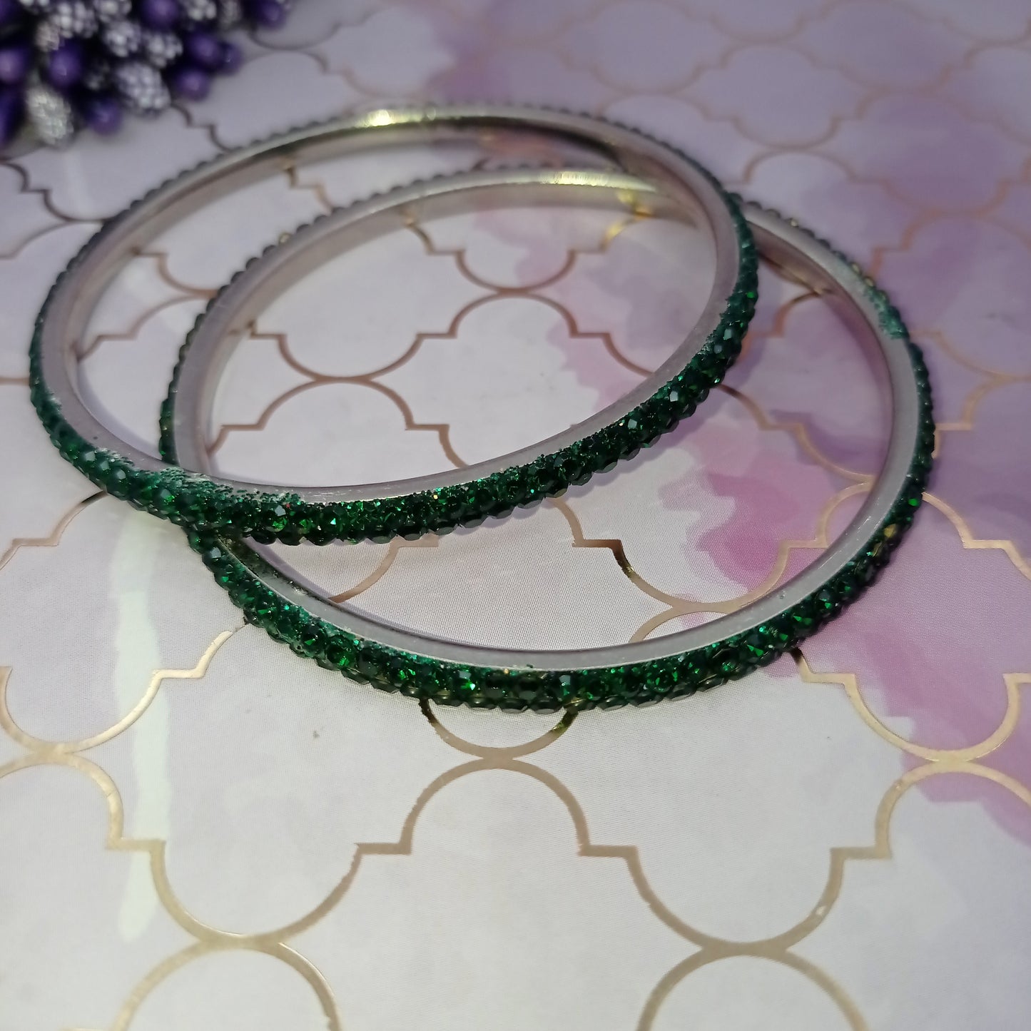 Green Stone Bangle – Traditional Green Stone Gold-Plated Bangle