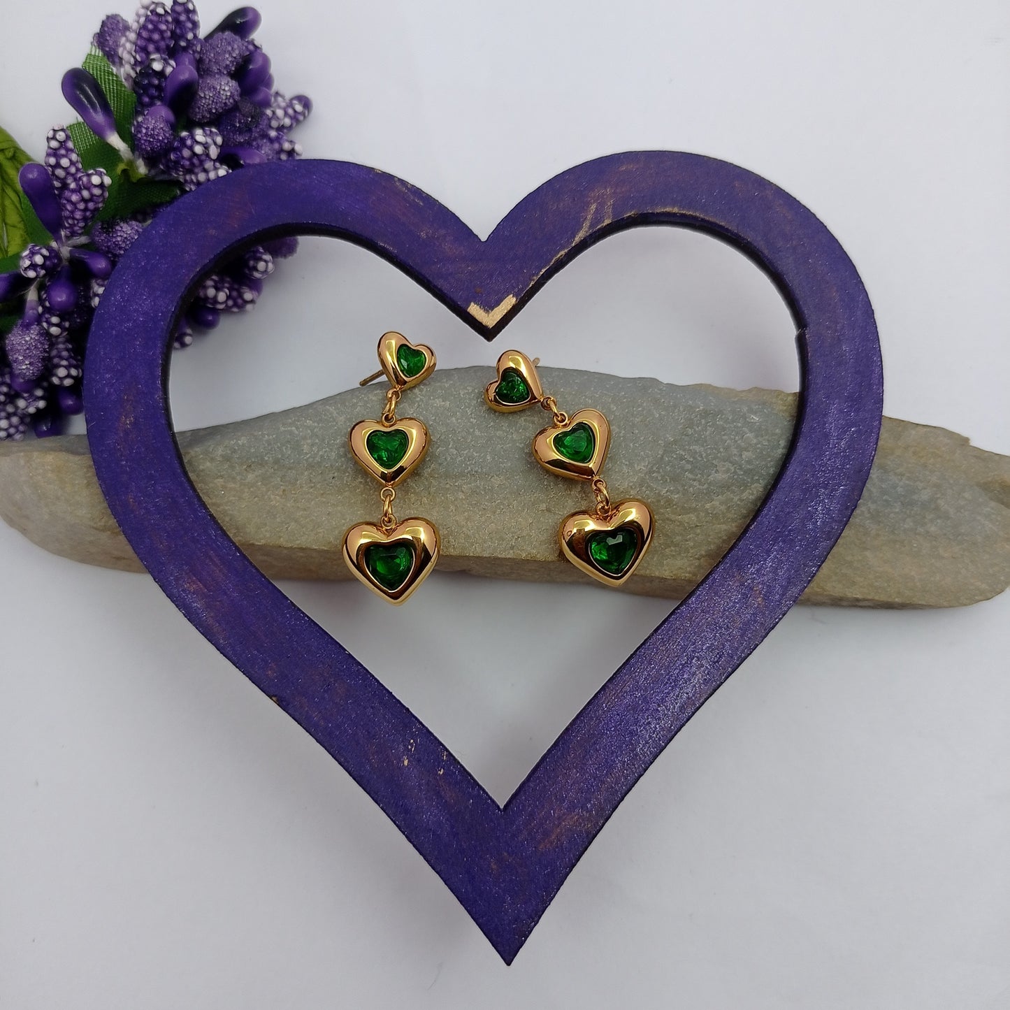 Emerald Hearts Earring