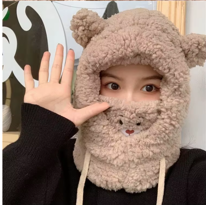 Cozy Teddy Bear Fleece Hood & Face Warmer