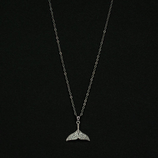 Silver Zircon Fish Tail Pendant Chain