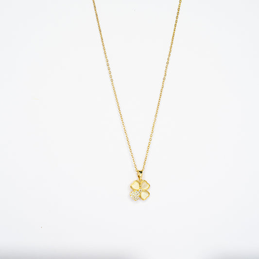 Glistening Stoned Clover Pendant Chain