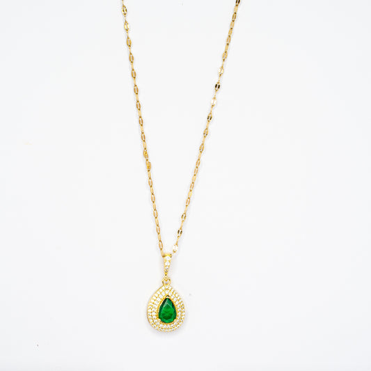 Green & White Water Drops Pendant Chain