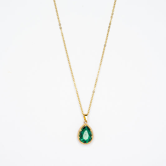 Green Oval Drop Pendant Chain