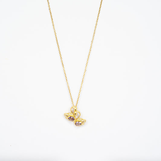 Twin Purple Swans Elegance Pendant Chain