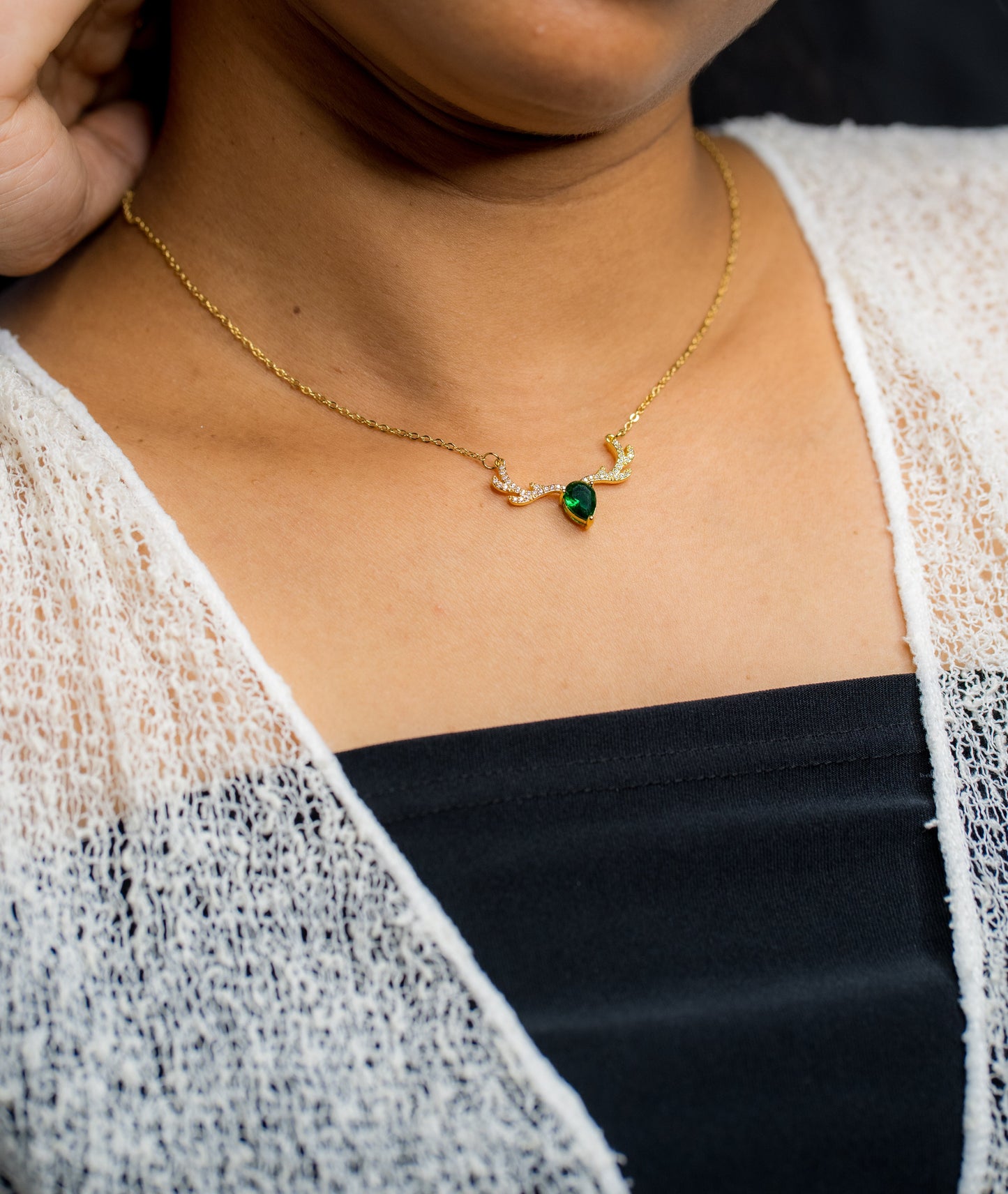 Green Deer Horn Pendant Chain