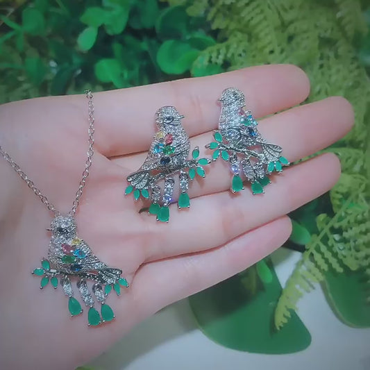 Luxe Green Zirconia Bird Jewelry Set