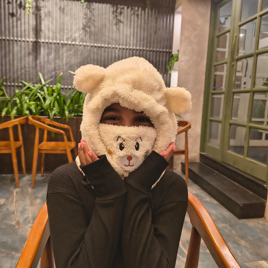 Cozy Teddy Bear Fleece Hood & Face Warmer