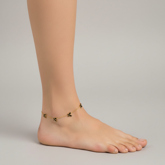 Sleek Black Enamel Butterfly Anklet
