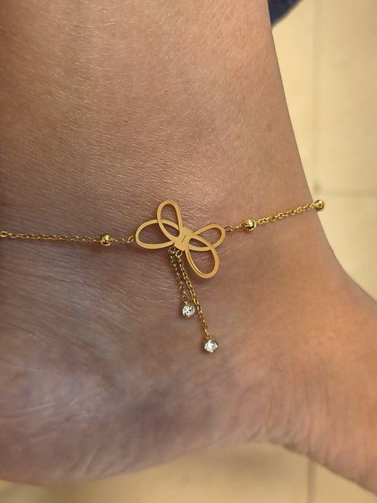 Elegant Bow Butterfly with Sparkling Stone Charms Anklet