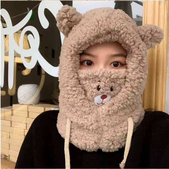 Cozy Teddy Bear Fleece Hood & Face Warmer