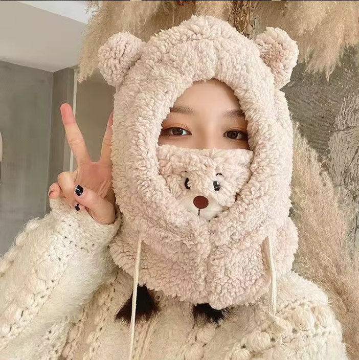 Cozy Teddy Bear Fleece Hood & Face Warmer