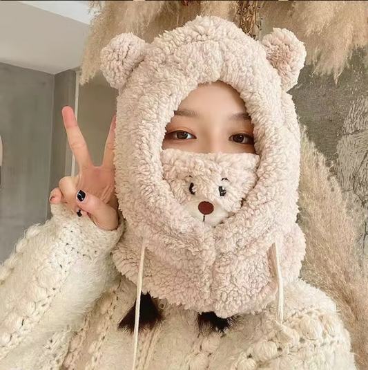 Cozy Teddy Bear Fleece Hood & Face Warmer